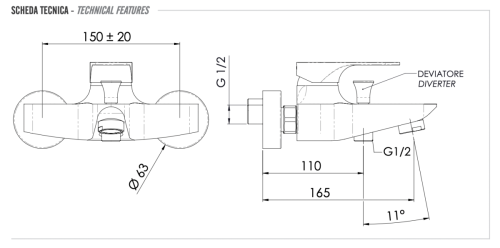 Смеситель для ванны Remer Class Line L05 настенный хром - фото 2