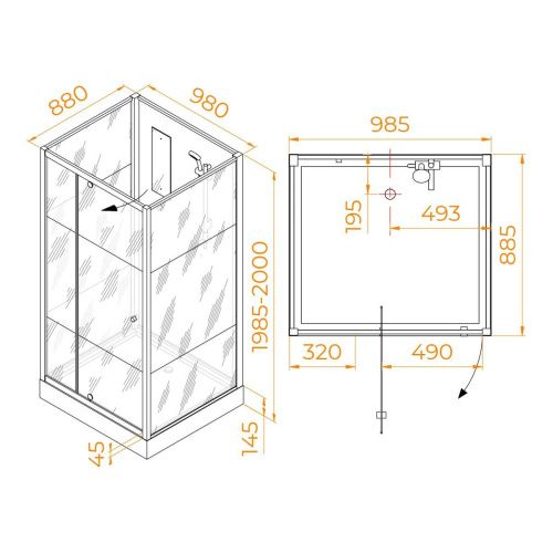 Душевая кабина RGW Andaman 411320790-95 90х100 прямоугольная без крыши ориентация универсальная - фото 2
