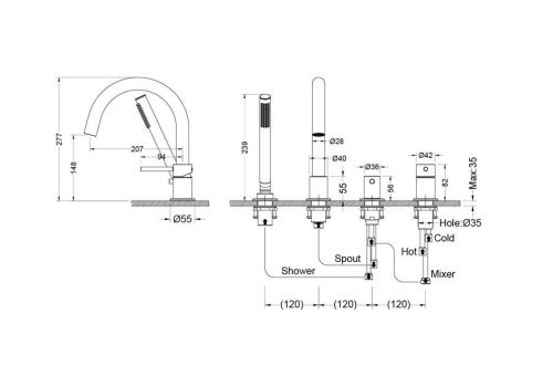 Смеситель Aquatek Европа AQ1348BGM на борт ванны вороненая сталь - фото 2