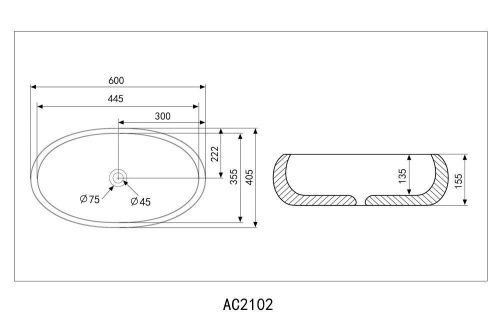Раковина керамическая Abber BEQUEM AC2102MB 60х40 накладная цвет черный без отверстий под смеситель - фото 5