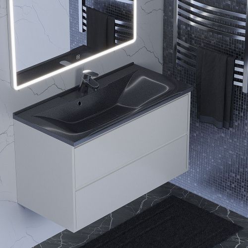 Раковина из искусственного камня Uperwood Elen 291120426 90х40 полувстраиваемая цвет черный - фото 2