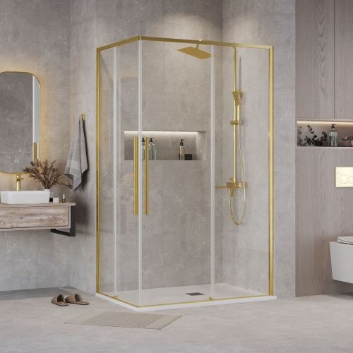 Душевой уголок Grossman Galaxy 300.K33.01.1110.32.00 110х100 стекло прозрачное профиль золото без поддона - фото 3