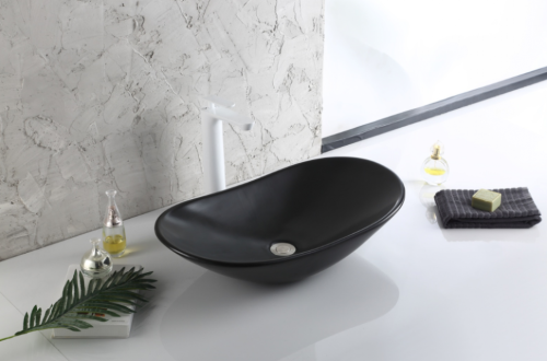 Раковина из сантехнического фаянса CeramaLux 7811AMB 60х40 накладная цвет черный без отверстий под смеситель - фото 2