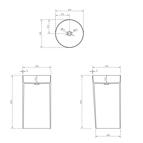 Раковина из искусственного камня Abber STEIN AS2506 50х50 напольная цвет белый без отверстий под смеситель - фото 5
