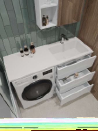 Раковина из искусственного камня Orange Sistema ST-130RAR 130х48 над стиральной машиной цвет белый