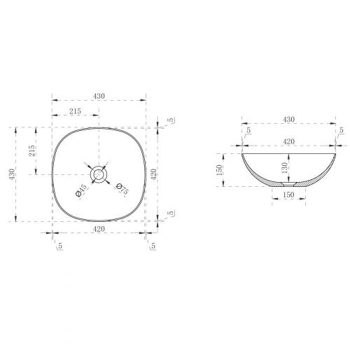 Раковина из полиэфирной смолы Abber KRISTALL AT2806Onyx 40х40 накладная цвет черный без отверстий под смеситель - фото 4