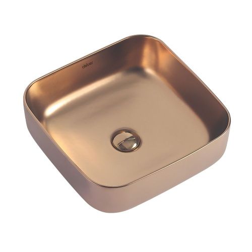 Раковина из сантехнического фаянса Abber RECHTECK AC2211MRG 40х40 накладная цвет розовое золото без отверстий под смеситель - фото 3