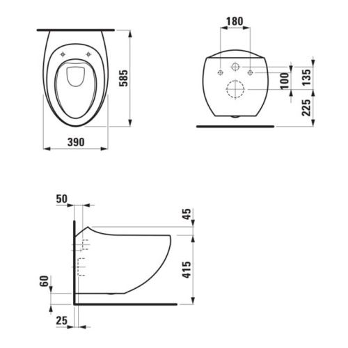Чаша унитаза подвесная Laufen Alessi One 8.2097.1.757.000.1 цвет белый без сиденья безободковая смыв торнадо - фото 2