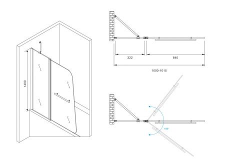 Душевая шторка на ванну Abber Ewiges Wasser AG50100 100х140 стекло прозрачное профиль хром ориентация универсальная