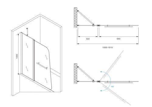 Душевая шторка на ванну Abber Ewiges Wasser AG50100 100х140 стекло прозрачное профиль хром ориентация универсальная - фото 3