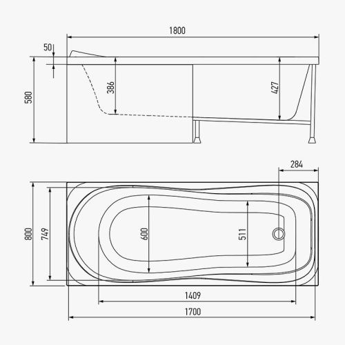 Ванна акриловая гидромассажная Timo KATA KATA1880-KT18-SPV1505-T-CM-FP18S 180х80 пристенная прямоугольная с каркасом - фото 2