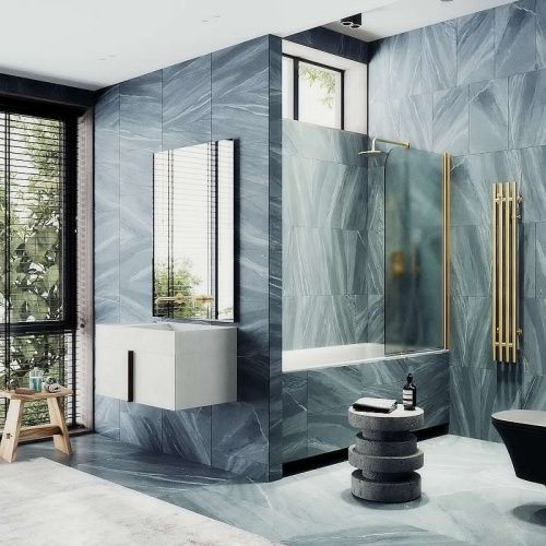 Душевая шторка на ванну Maybah Glass MGV-621-3 80х140 стекло тонированное профиль золото ориентация универсальная - фото 2