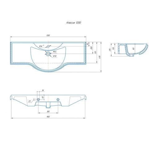 Раковина из сантехнического фаянса СанТа Classic120 120х50 накладная цвет белый - фото 2