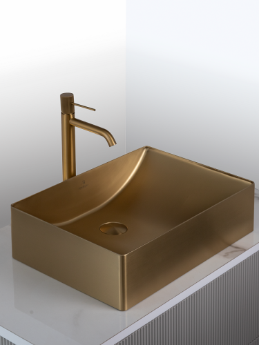 Раковина из нержавеющей стали AltroBagno Futuro AltroBagnoFuturo001013OrSp 50х30 накладная цвет золото - фото 3