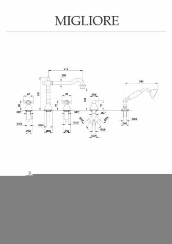 Смеситель Migliore REVIVAL 19507 на борт ванны золото - фото 2