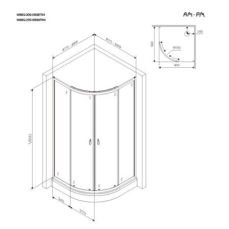 Душевой уголок Am.Pm X-Joy W88G-205-090MT64 90х90 стекло прозрачное профиль хром без поддона