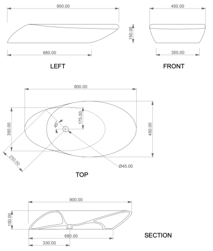 Раковина керамическая GSG Ceramic Design Touch TOLAV90000 90х50 накладная цвет белый без отверстий под смеситель - фото 2