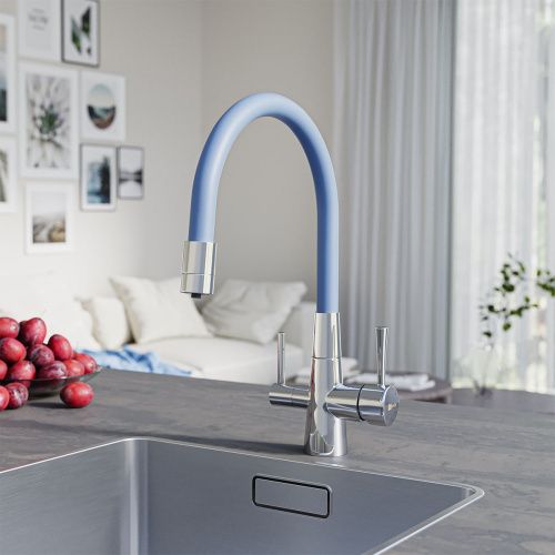 Смеситель для кухни LeMark Comfort LM3075C-SkyBlue на мойку хром/голубой - фото 2