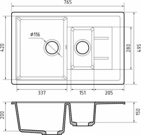 Кухонная мойка Granfest Quadro Q-775KL иней 75х50 цвет белый поверхность матовая