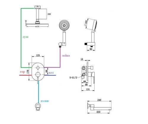 Душевая система Bronze de Luxe 14582/1BR встраиваемая в стену цвет бронза - фото 3