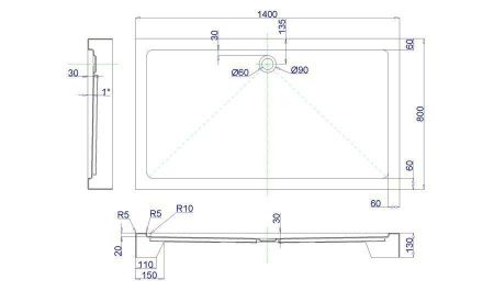 Душевой поддон акриловый Royal Bath HP RB8140HP 140х80 белый с ножками
