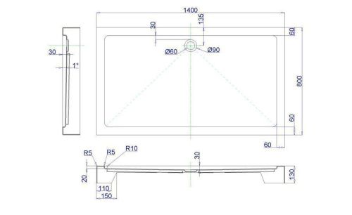 Душевой поддон акриловый Royal Bath HP RB8140HP 140х80 белый с ножками - фото 2