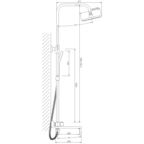 Душевая стойка Belz B613 B24613-3 настенная цвет нержавеющая сталь - фото 2