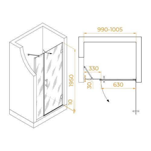 Душевая дверь RGW Hotel 350601200-14 100х195 стекло прозрачное профиль черный - фото 5