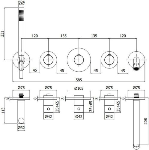 Смеситель для ванны с душем Paffoni Modular Box MDE001CR встраиваемый в стену хром с термостатом - фото 3