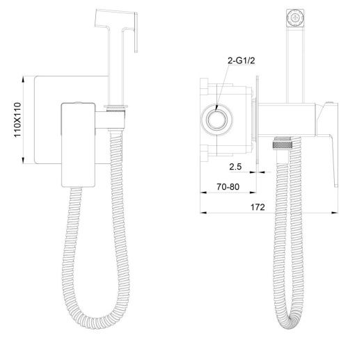 Смеситель для ванны и душа Wonzon & Woghand CUBE 2.0 WW-88829068-MB встраиваемый в стену черный - фото 2
