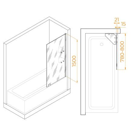 Душевая шторка на ванну RGW Screens 03115308-11 80х150 стекло прозрачное профиль хром ориентация универсальная