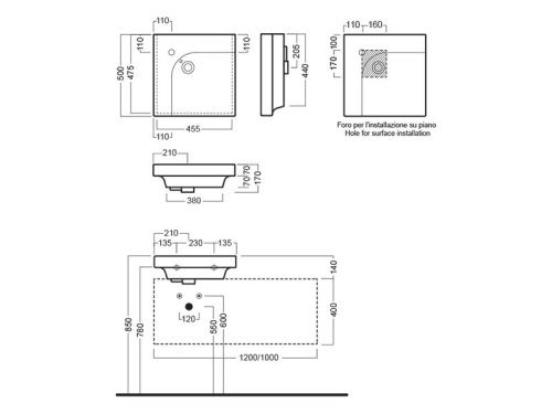 Раковина из сантехнического фаянса Hatria GRANDANGOLO YXFA01 50х50 подвесная цвет белый - фото 3