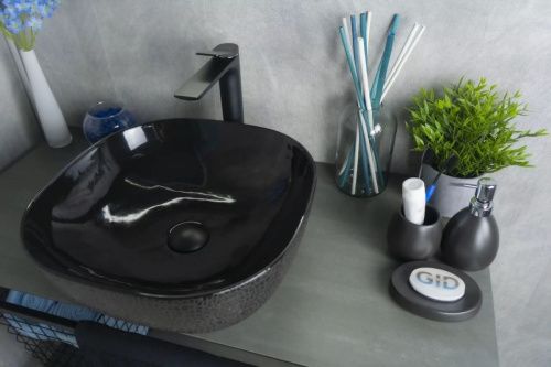 Раковина керамическая Gid 53301 40х40 накладная цвет черный без отверстий под смеситель - фото 2