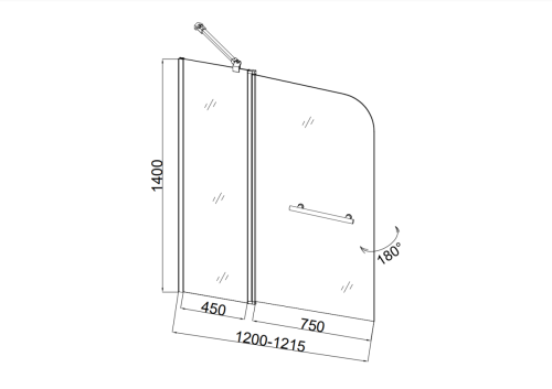 Душевая шторка на ванну Taliente TA-1214CB 120х140 стекло прозрачное профиль черный ориентация универсальная - фото 3