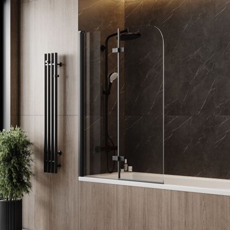 Шторка на ванну Teymi Anni T00280 100х140 стекло прозрачное профиль черный ориентация универсальная