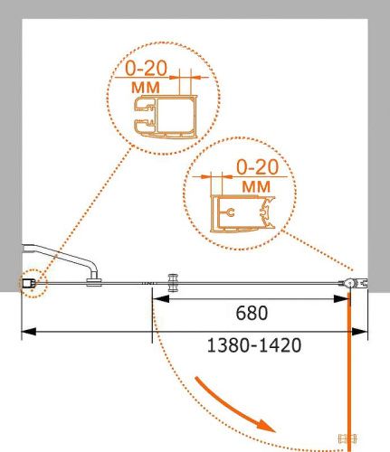 Душевая дверь Cezares ELENA ELENA-W-B-11-60+80-C-Cr 140х195 стекло прозрачное профиль хром - фото 4