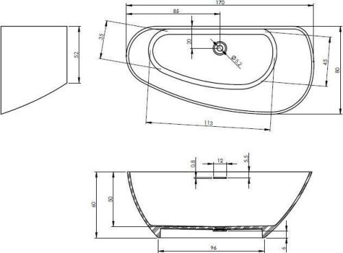 Ванна из искусственного камня Riho GRANADA B120001105 170х80 отдельностоящая асимметричная - фото 2