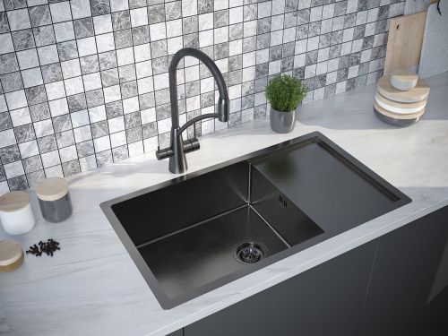 Кухонная мойка Paulmark GERBERG 78F UNI PM217844-GM 45х40 цвет вороненая сталь поверхность брашированная - фото 3