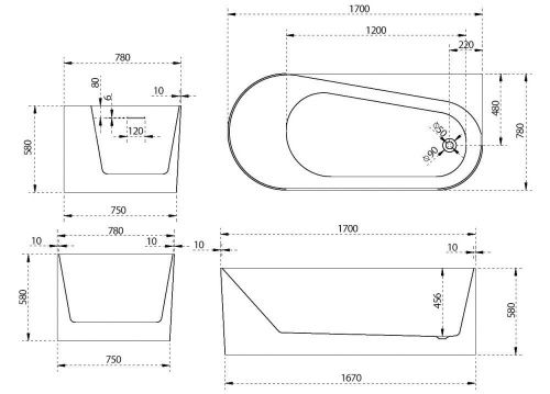 Ванна акриловая Abber AB9496-1.7 R 170х80 пристенная асимметричная с каркасом - фото 5