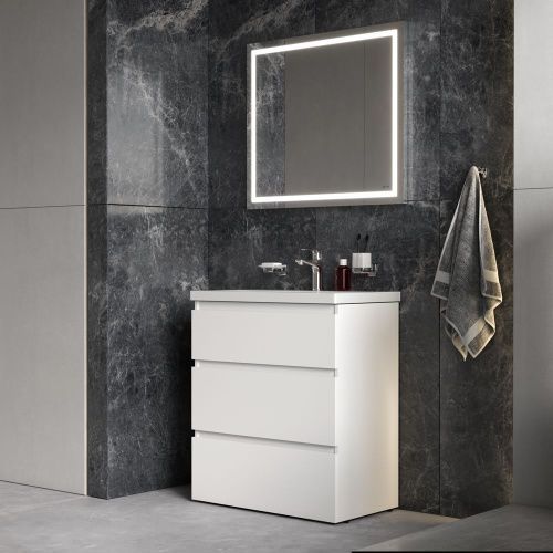 Комплект мебели: тумба с раковиной + смеситель + зеркало + аксессуары Am.Pm Gem S BK91GF 80х40 подвесной цвет белый - фото 5