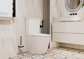 Унитаз напольный с бачком Veconi Telle VTE-64T белый с сиденьем микролифт безободковый смыв торнадо