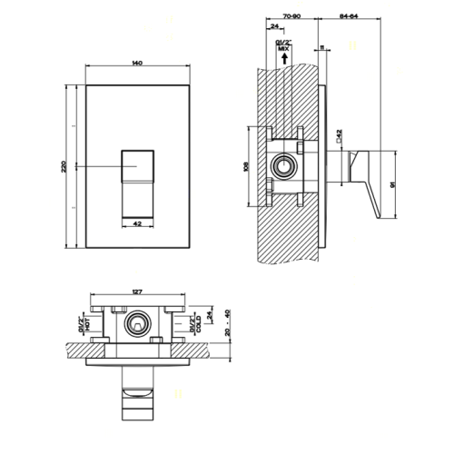 Внутренняя часть встраиваемого однорычажного смесителя Gessi Gessi316 44655#031 - фото 2