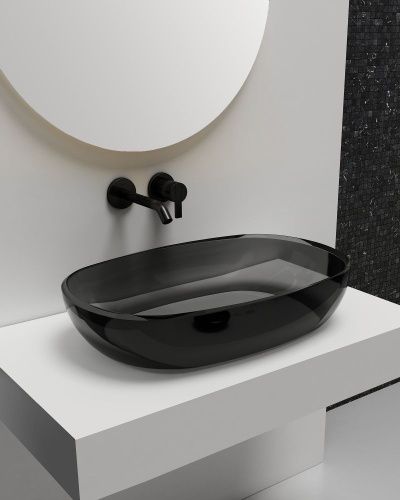 Раковина из полиэфирной смолы Abber KRISTALL AT2805Onyx 60х40 накладная цвет черный без отверстий под смеситель - фото 2