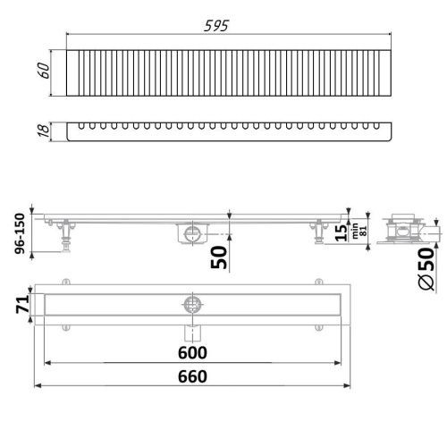 Душевой лоток Timo Standart DP20600-LG20600 65х15 хром - фото 2