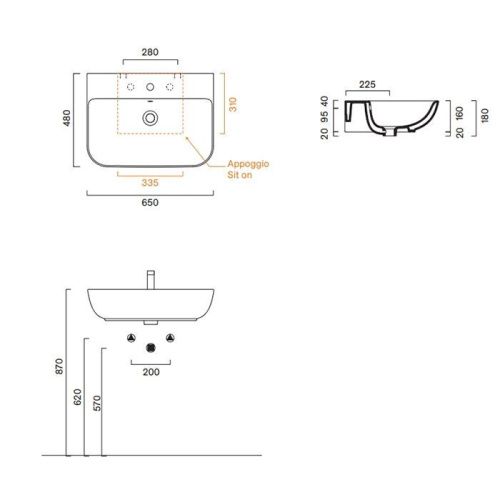 Раковина керамическая Catalano Italy 720651001 70 см подвесная цвет белый 1 отверстие под смеситель - фото 2