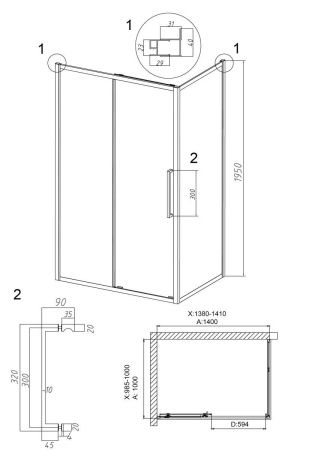 Душевой уголок Grossman Cosmo 120.K33.02.1410.42.00 140х100 стекло прозрачное профиль графит без поддона