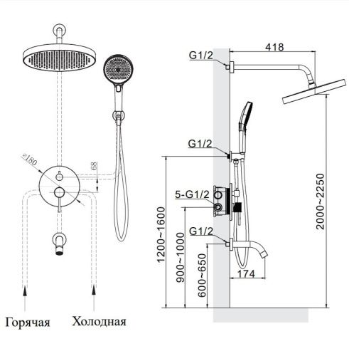 Душевая система AltroBagno Bilancia AltroBagnoBilancia040502GM встраиваемая в стену - фото 2