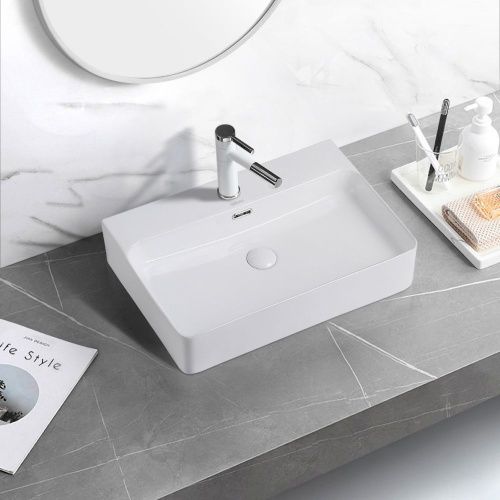 Раковина керамическая Abber RECHTECK AC2201 60х40 накладная цвет белый 1 отверстие под смеситель - фото 4