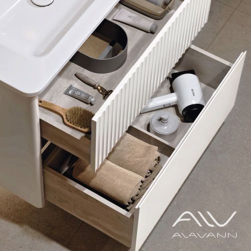Тумба с раковиной Alavann Wave ALV1112000 80х50 подвесная цвет белый - фото 3