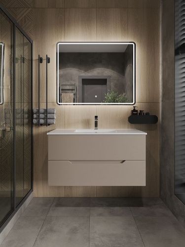 Тумба с раковиной Orange Line Li-100TuL+Ra 100х50 подвесная цвет бежевый - фото 4